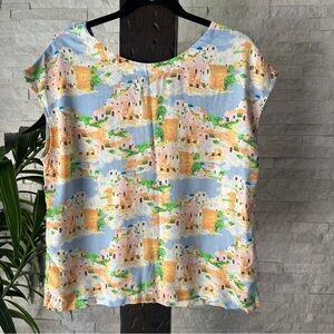 Cynthia ROWLEY Linen Blend Greek Island Multicolor Blouse Size M New with Tags